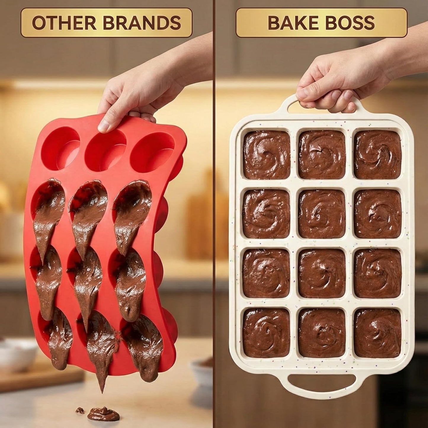 2-Pack Silicone Muffin Pan Set – Regular 12 Cup & Mini 24-Cup Silicone Muffin Pans for Baking – Nonstick Silicone Cupcake Pan with Metal-Reinforced Handles – BPA-Free, Dishwasher-Safe, Cream