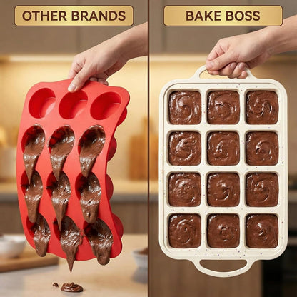 2-Pack Silicone Muffin Pan Set – Regular 12 Cup & Mini 24-Cup Silicone Muffin Pans for Baking – Nonstick Silicone Cupcake Pan with Metal-Reinforced Handles – BPA-Free, Dishwasher-Safe, Cream