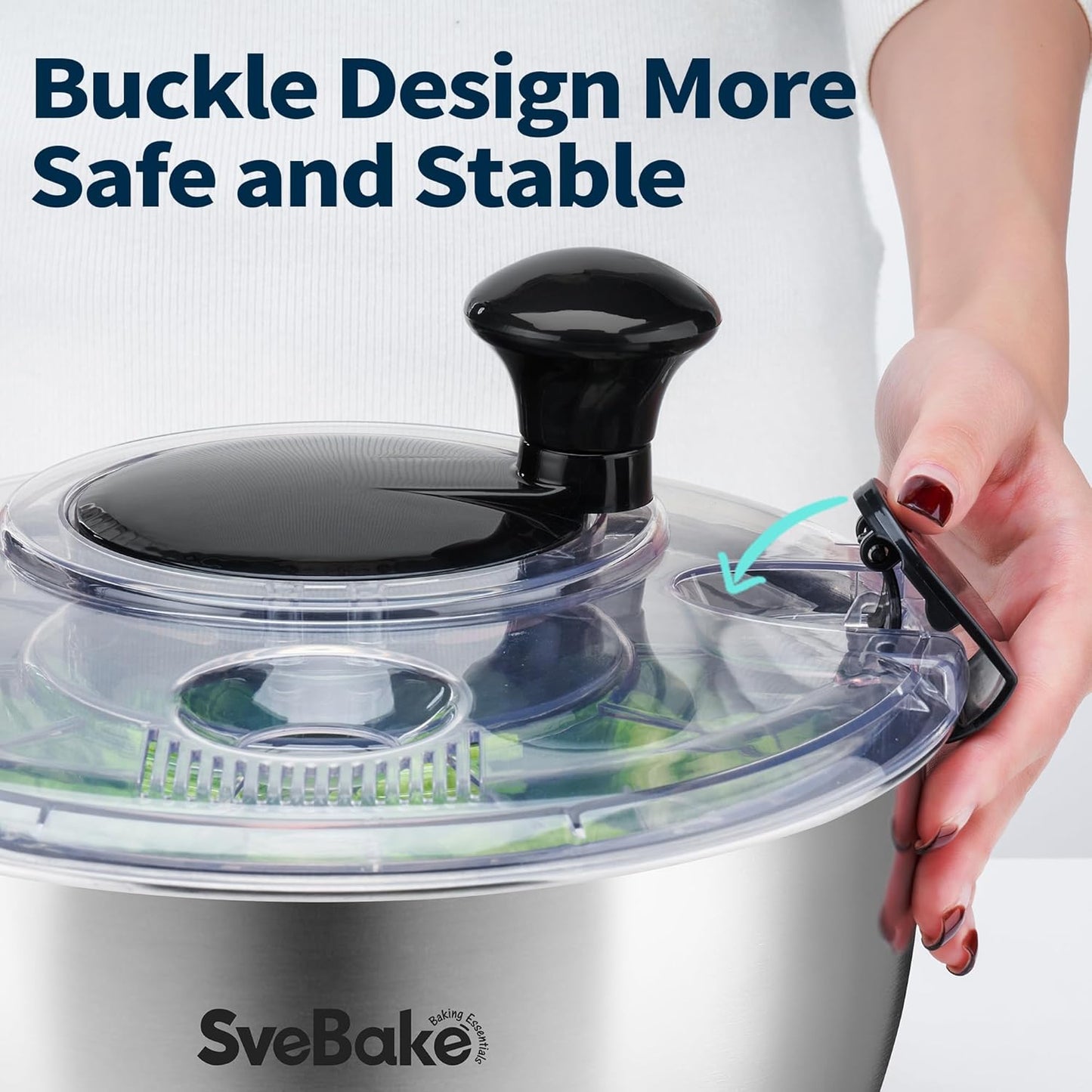 Stainless Steel Salad Spinner, 4.8 Qt Vegetable Washer, BPA-Free Lettuce Dryer with Crank Design, Dishwasher Safe, Non-Slip Base - Transparent Lid