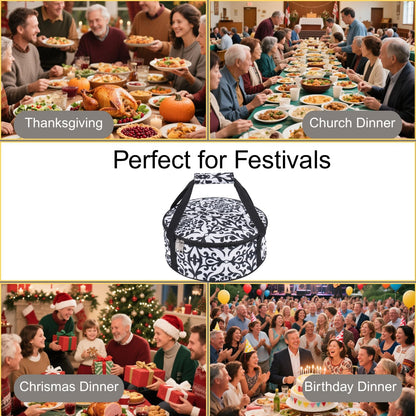 Round Insulated Pie Carrier – Thermal Portable Lunch Transport Cheesecake Cake Dish Container Bag Keep Food Hot/Cold/Fresh for Potlucks Parties Gathering/Cookouts/Church Dinner/Outdoor Events-Red