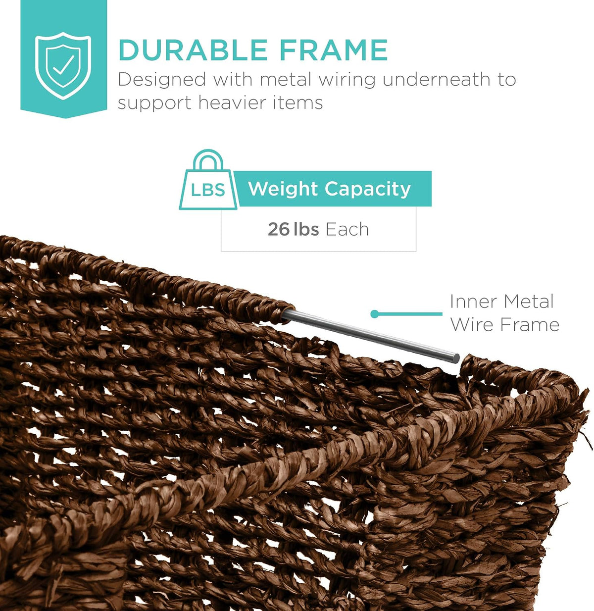 Best Choice Products Rustic Set Of 4 Multipurpose Stackable Seagrass Storage Basket, Handwoven Laundry Organizer Totes for Bedroom and Living Room, Shelves, Pantry w/Insert Handles - Brown