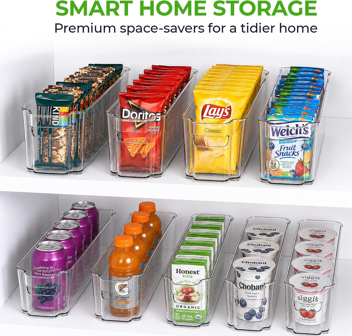 Zulay Kitchen 4 Pack Refrigerator Organizer Bins – Large Clear Fridge Storage Containers with Built-In Handles & Non-Slip Feet - Ideal Fridge Organizers, Kitchen Cabinets, Pantry Organization