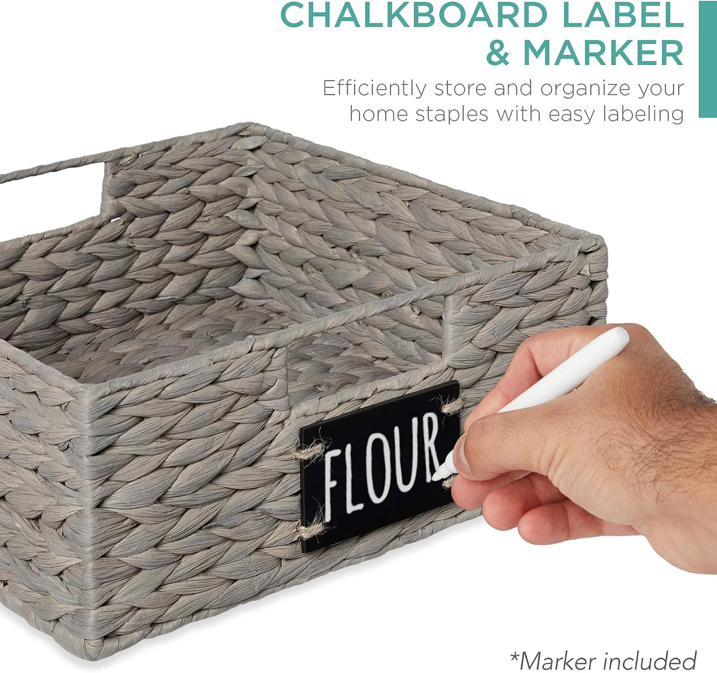 Best Choice Products Set of 4 9x12in Water Hyacinth Pantry Baskets, Woven Organizers w/Chalkboard Label, Chalk Marker - Natural