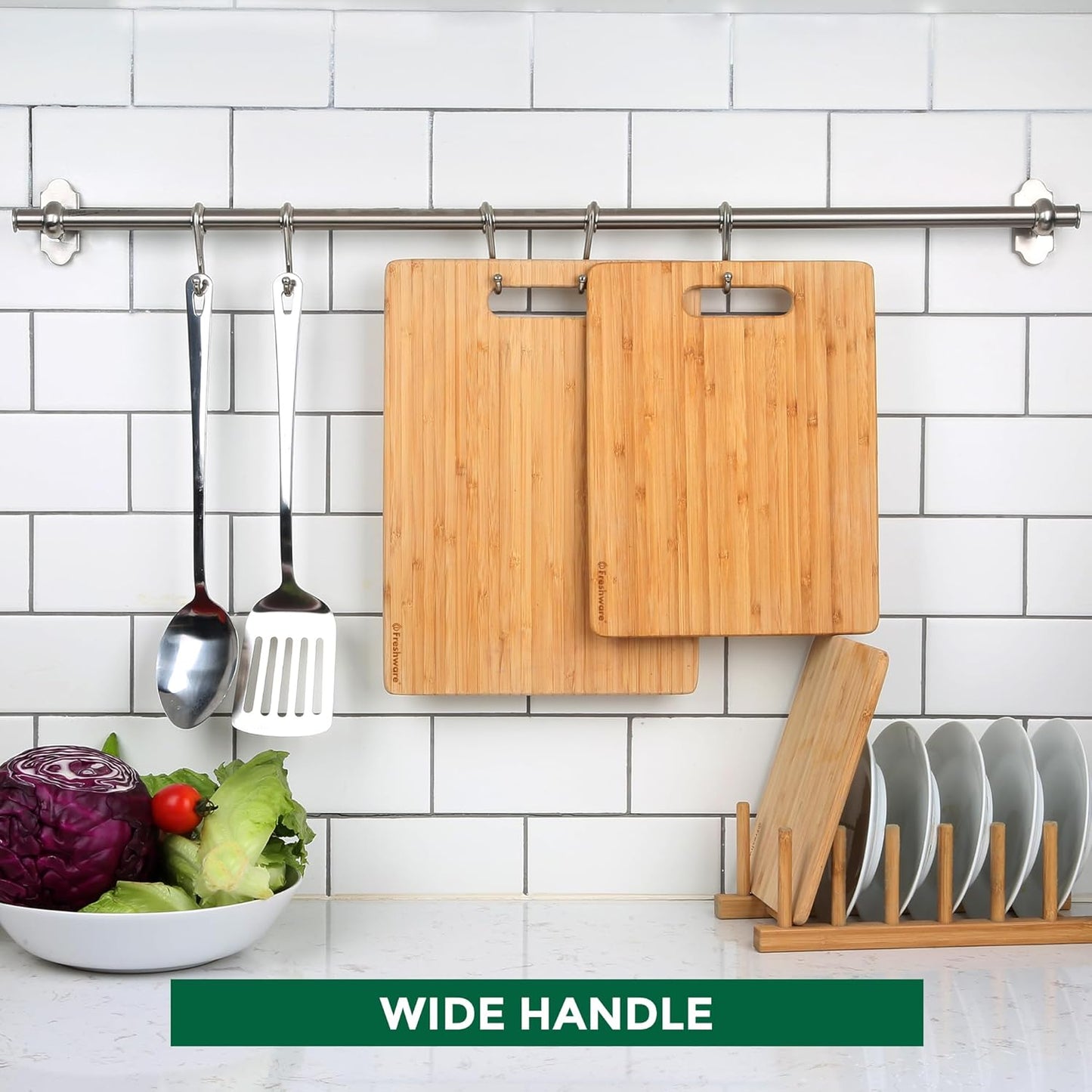 Freshware Wood Cutting Boards for Kitchen - Bamboo Cutting Board Set of 3, Cutting Boards with Juice Grooves, Serving Board Set, Chopping Board for Meat, Veggie, Easy Grip Handle (9x6", 12x8", 15x10")