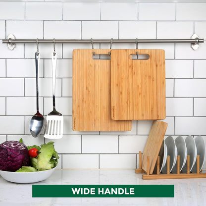Freshware Wood Cutting Boards for Kitchen - Bamboo Cutting Board Set of 3, Cutting Boards with Juice Grooves, Serving Board Set, Chopping Board for Meat, Veggie, Easy Grip Handle (9x6", 12x8", 15x10")