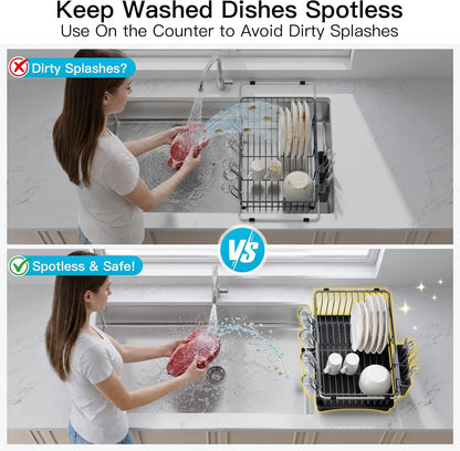 JASIWAY Dish Drying Rack in Sink, Dish Drainer with Cup and Utensil Holder