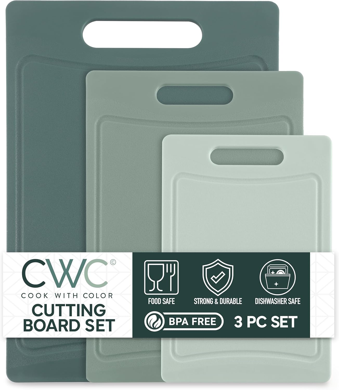 COOK WITH COLOR Non-Slip Cutting Board Set – Kitchen Essentials with Easy Grip Handle for Meat, Veggies, and Fruits, 3 Cutting Boards, Speckled White