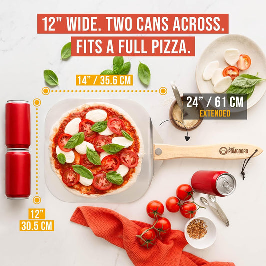 Chef Pomodoro Aluminum Pizza Peel 12x14 in, Foldable Wood Handle