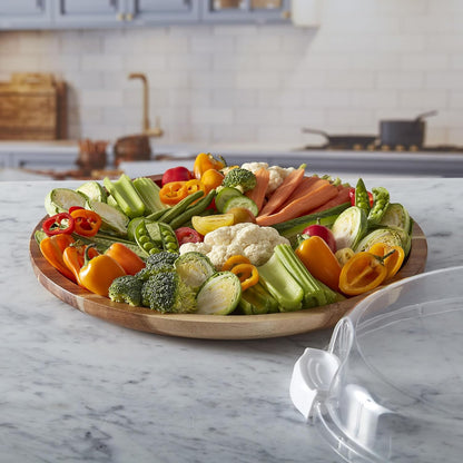 FARBERWARE Build-a-Board Cutting Board with Lazy Susan Turntable, Five Compartments, and Clear Locking Lid for Charcuterie, Snacks, and More, Acacia