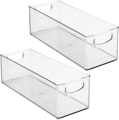 iDesign Plastic Stackable Pantry Bin - Storage Bin with Handles for Cabinets or Fridge - Set of 4 - Clear