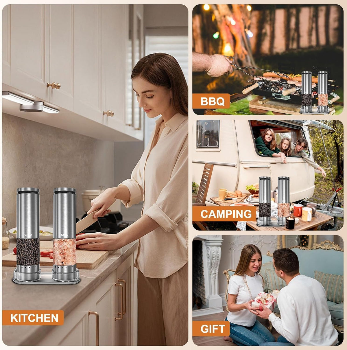 Electric Salt and Pepper Grinder Set Rechargeable, Automatic Salt and Pepper Shakers Mills External Adjustable Coarseness, Kitchen Gadgets, Stocking Stuffers Christmas Cooking Gifts for Men Women