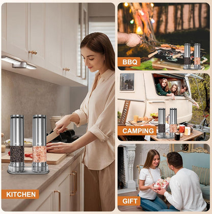 Electric Salt and Pepper Grinder Set Rechargeable, Automatic Salt and Pepper Shakers Mills External Adjustable Coarseness, Kitchen Gadgets, Stocking Stuffers Christmas Cooking Gifts for Men Women
