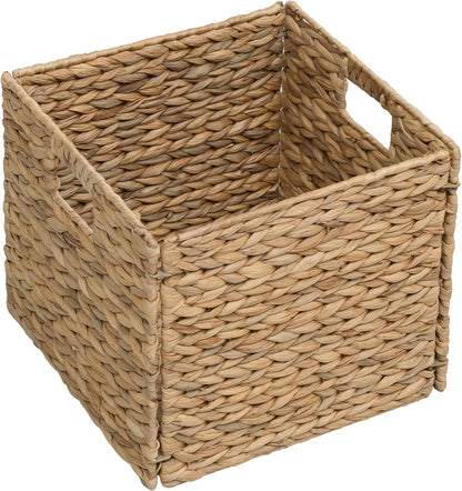 eHemco Trapezoid Woven Hyacinth Wicker Pantry Storage Baskets with Iron Wire Frame, 13.25"x9"x7/3.5", Natural, Set of 2