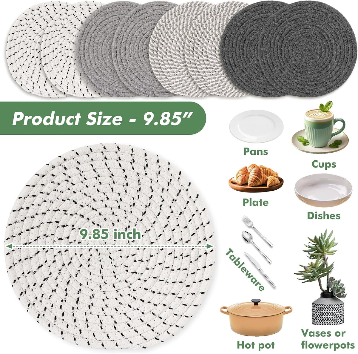 8 Inch Cotton Rope Trivets for Hot Dishes Set of 8 Heat Resistant Mats for Countertop Potholders for Kitchens Trivets for Hot Pots and Pans and Quartz Countertops Farmhouse Kitchen Décor, Mixed Brown