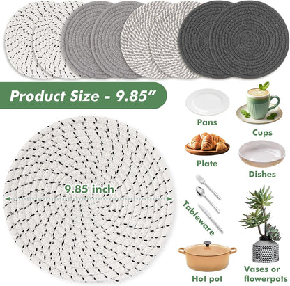 8 Inch Cotton Rope Trivets for Hot Dishes Set of 8 Heat Resistant Mats for Countertop Potholders for Kitchens Trivets for Hot Pots and Pans and Quartz Countertops Farmhouse Kitchen Décor, Mixed Brown