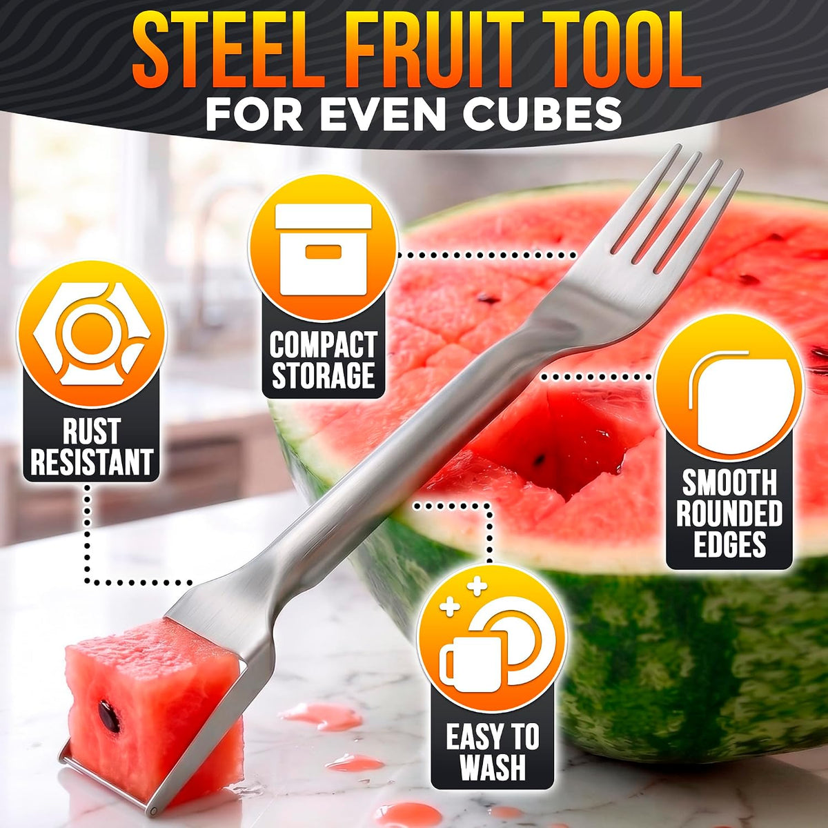 3-in-1 Watermelon Cutter Slicer Tool, Stainless Steel Kitchen Gadget