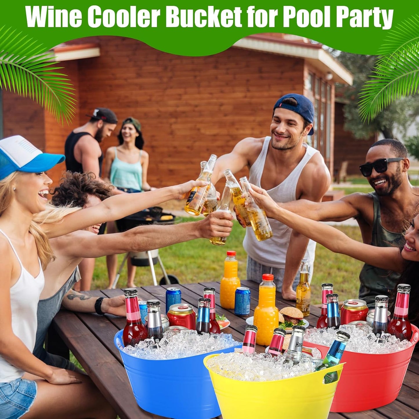 Norme 24 Pcs Oval Storage Tub with Handles, 4.5l Plastic Ice Buckets Bulk for Wine Beer Champagne Drink Cooler Beverage Storage Tub for Parties BBQ Weddings Party Outdoor Celebration(Blue & Red)