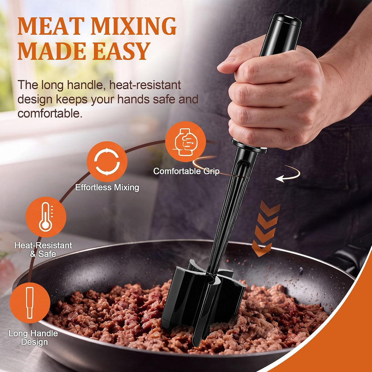 Saillong Meat Chopper 2 Pack, Ground Beef Masher, ABS & Stainless Steel