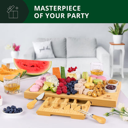 ROYAL CRAFT WOOD Premium Bamboo Charcuterie Board Set - Cheese Platter & Serving Tray & Serving Utensils - Perfect Housewarming Gift, Wedding, Bridal Shower Gift - Ideal for Entertaining and New Home