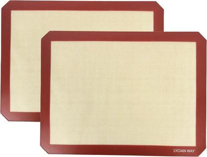 Silicone Pastry Mat with Measurements, 28 x 20 Inch Extra Thick Non-Slip Nonstick XL Baking Mat for Dough Rolling, Kneading, Fondant and Pie, Red