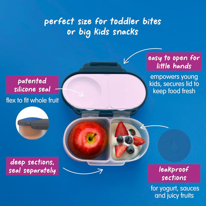 b.box Snack Box 2-Pack - Leak Proof Mini Bento Box for Kids & Toddlers, 2 Compartment Snack Containers for Kids, Dishwasher Safe, BPA-Free, PFAS-Free, Ages 4mo+, 1 3/4 Cup Each (Strawberry + Lilac)