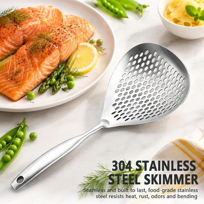KAYCROWN Skimmer Slotted Spoon, 304 Stainless Steel Skimmer Ladle Spoon Spider Strainer for Cooking and Frying, Pasta Strainer Spoon Frying Kitchen Cooking Colander