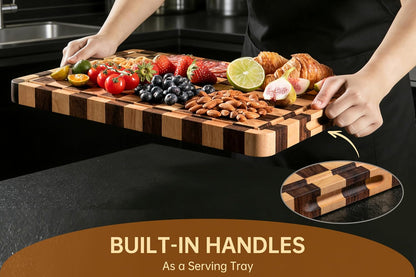 THETCHRY Cutting Boards for Kitchen, Checkered Walnut Wooden Cutting Board