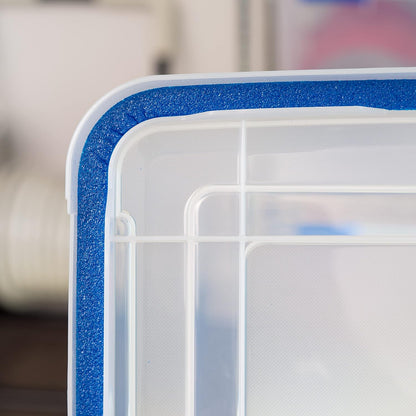 IRIS USA WeatherPro 16 Qt Storage Bins with Lids, 3 Pack, BPA-Free Plastic Gasket Box with Tight Latch and Seal, Stackable Nestable Tote Tub - Clear/Blue