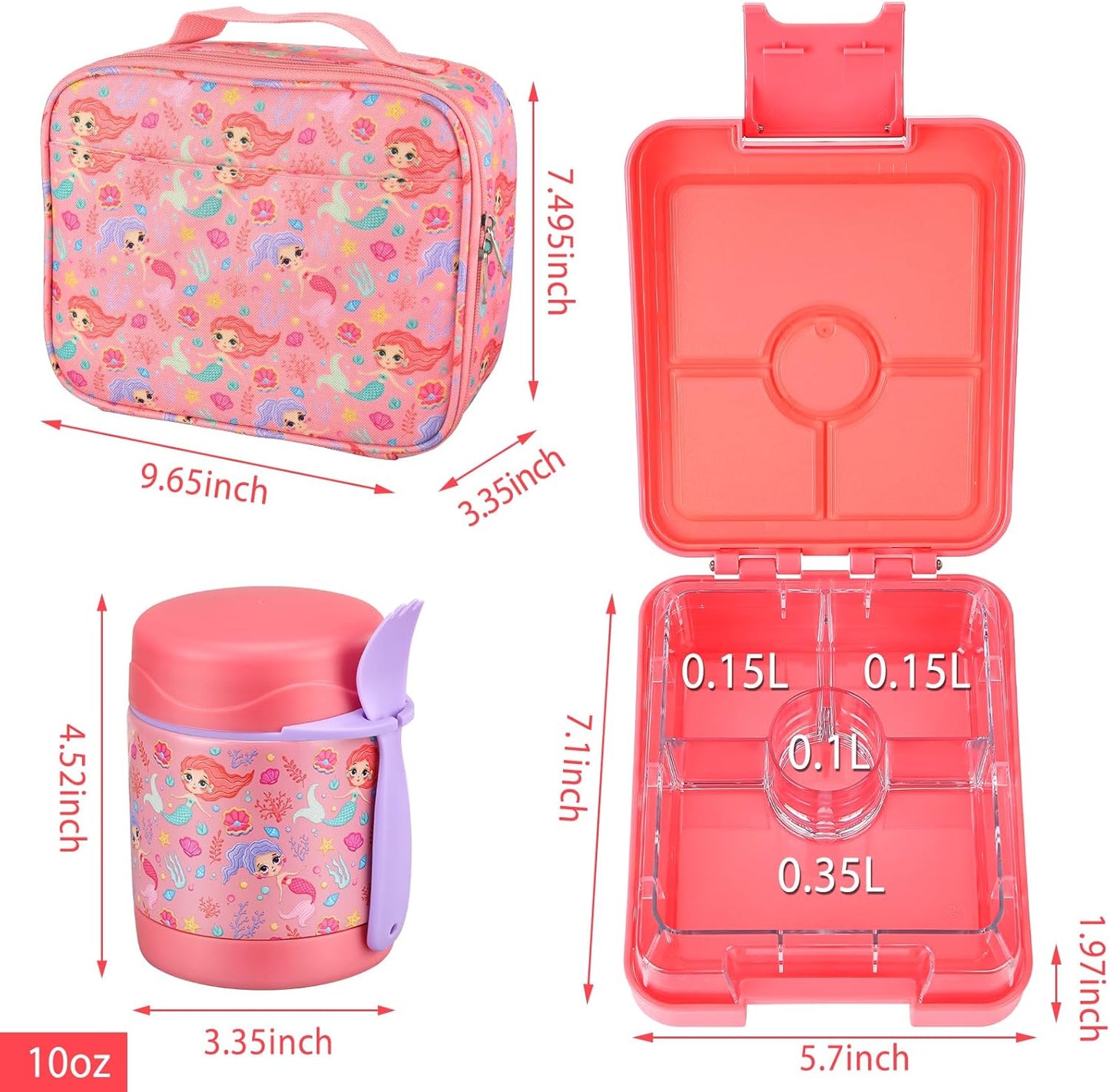 Bento Lunch Box Set for Kids with 10oz Soup Thermo, Leak-Proof Lunch Containers with 4 Compartment, Kids Thermo Hot Food Jar and Insulated Lunch Bag for Kid to School,BPA-Free(Dragon)