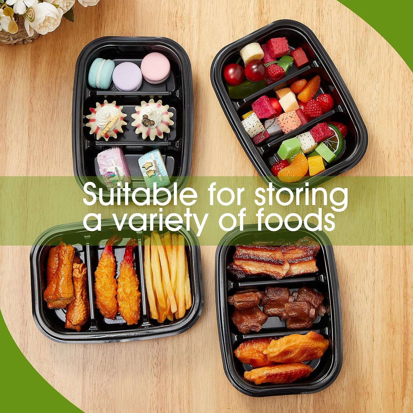 Chunful 36 Pcs 3 Compartment Transparent Snack Containers with Lids Disposable Bento Box Plastic Food Meal Prep Containers for Condiment Salad Dipping School Work Lunch