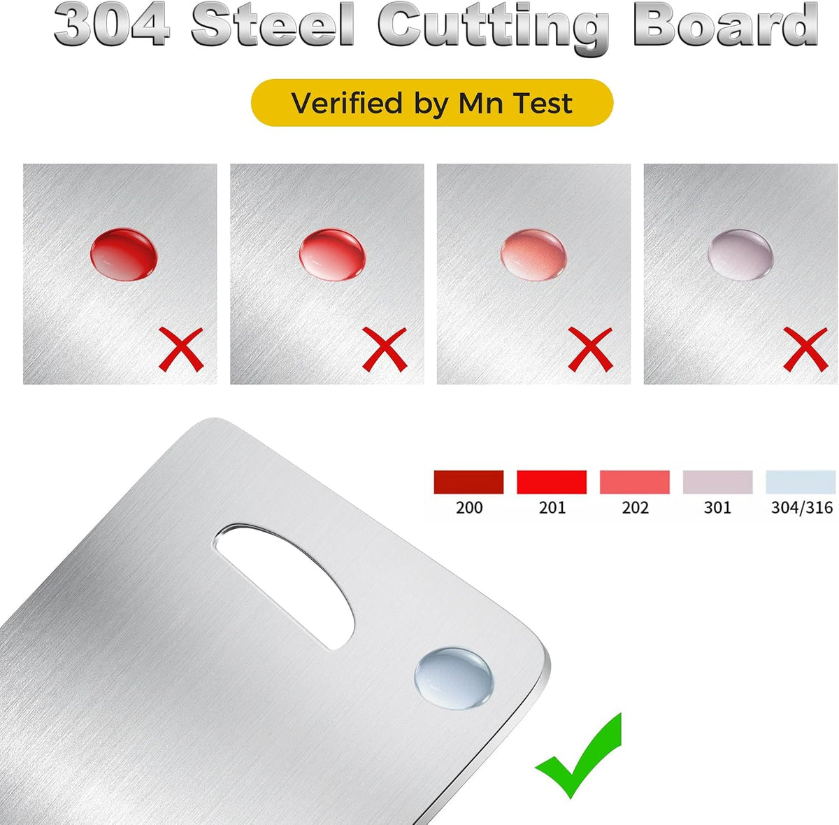 URMONA 3 PCS 304 Stainless Steel Cutting Board Set for Kitchen