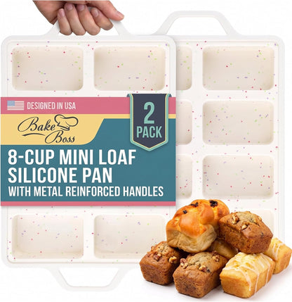 2-Pack Silicone Muffin Pan Set – Regular 12 Cup & Mini 24-Cup Silicone Muffin Pans for Baking – Nonstick Silicone Cupcake Pan with Metal-Reinforced Handles – BPA-Free, Dishwasher-Safe, Cream