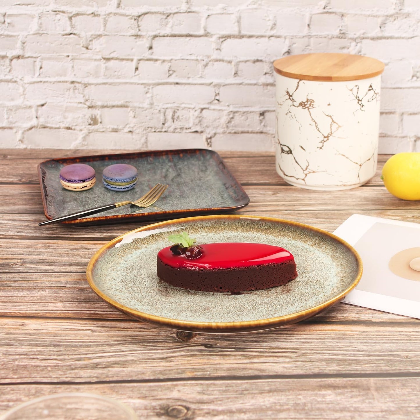 Porcelain Plate Set Large Serving Tray Set of 4, Reusable Serving Platters for Party Food, Cookie, Appetizer, Charcuterie, Snack, Dessert Display,Stackable Kitchen Dish 14.4 INCH