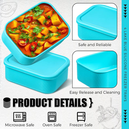 Nuogo 4 Pcs 6 Cup Silicone Freezer Trays with Lid Soup Containers Reusable Freezer Silicone Molds Rectangle Containers Ice Trays for Soups Sauces Stews Curries, Yellow