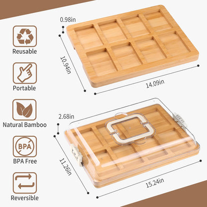 CAWIU Portable Travel Charcuterie Board with Lid and Handle - Large Bamboo Cheese Board with 4 Cheese Knife Set for Outdoor, Picnics - Weddings, House Warming Gift for Women (1 Compartment, White)