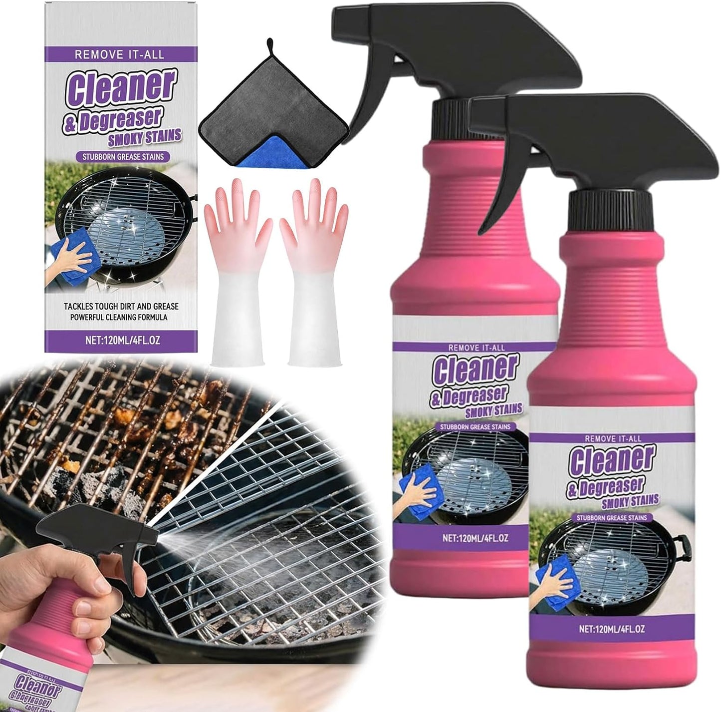 Fast-Acting Heavy-Duty Grill Degreaser Spray, Bbq Grill Cleaner,Grill Cleaner For Outdoor Grills, All Purpose Heavy Duty Cleaner for Burnt Food & Grease
