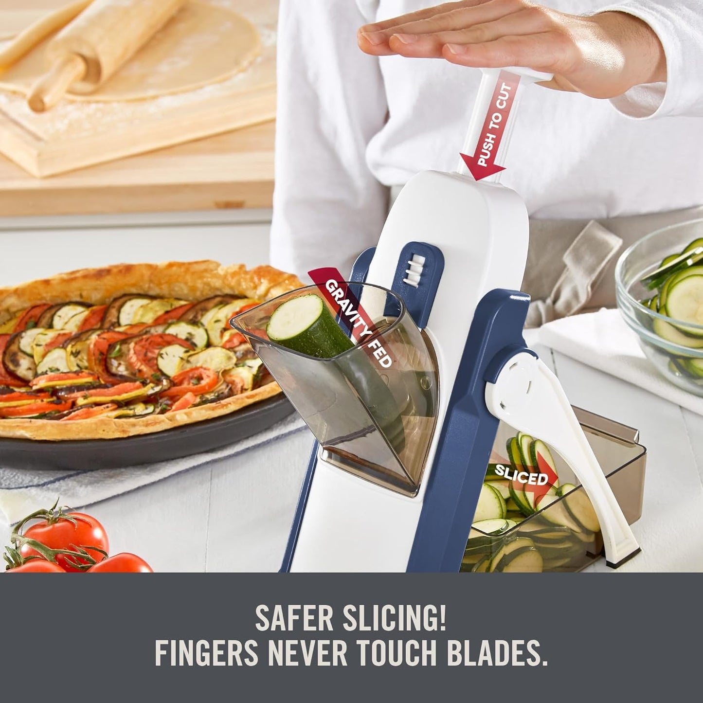Zakarian by Dash Safe Slice® Mandoline - Features Thickness Adjuster, Stainless Steel Blades, and Foldable, Easy-To-Store Design - Black