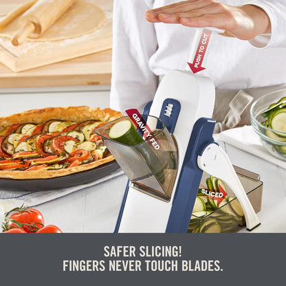 Zakarian by Dash Safe Slice® Mandoline - Features Thickness Adjuster, Stainless Steel Blades, and Foldable, Easy-To-Store Design - Black