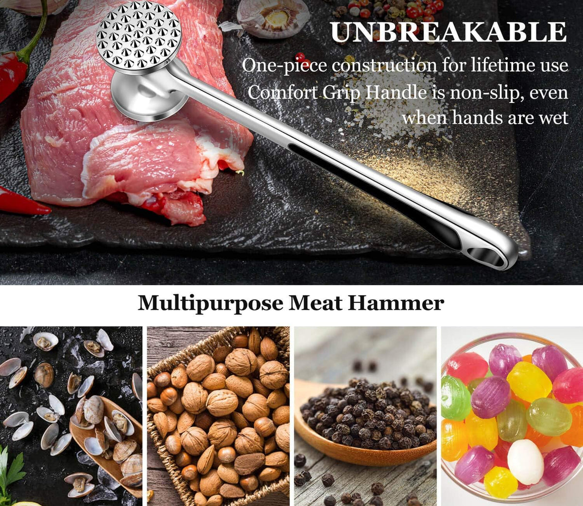 Meat Tenderizer Kitchen Mallet Hammer Tool Manual Pounder For Tenderizing Chicken Steak Beef Poultry