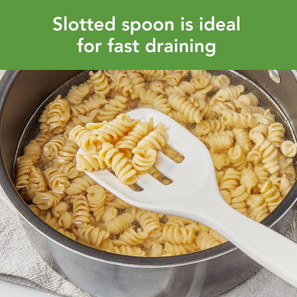 Tovolo Elements Silicone Spoon Set of 2 Mixing and Slotted Spoon Bundle for Non Stick Cooking Mixing Serving, Dishwasher Safe Heat Resistant Slotted Spoon and Mixing Serving Spoon, Oatmeal