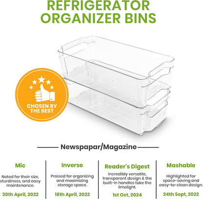 Utopia Home - Fridge & Refrigerator Organizer Bins (8 Pack), Clear Stackable Durable Plastic Storage Containers with Easy Grip Handles for Pantry, Kitchen Cabinets & Countertops (8)