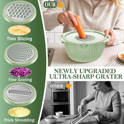4-in-1 Colander with Bowl Set — Patented 360° Rotatable Strainer Bowl with 3 Graters, Snap-On Lid & Non-Slip Base, Funny Kitchen Present for Women, Aesthetic Pasta Fruit Vegetable Strainer (Beige)