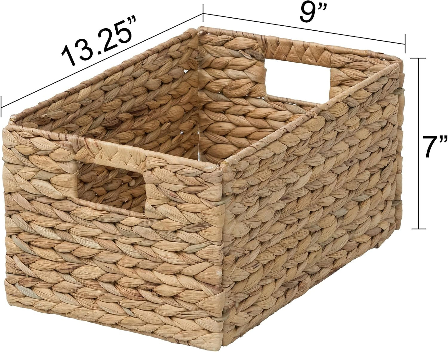 eHemco Trapezoid Woven Hyacinth Wicker Pantry Storage Baskets with Iron Wire Frame, 13.25"x9"x7/3.5", Natural, Set of 2