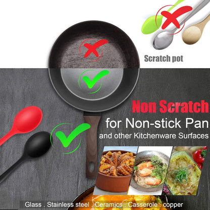 4 Pack Silicone Spoons for Cooking Silicone Mixing Spoons Heat Resistant Rubber Basting Utensil for Kitchen Cooking Baking, Stirring Serving, Large and Small(Red, Black)