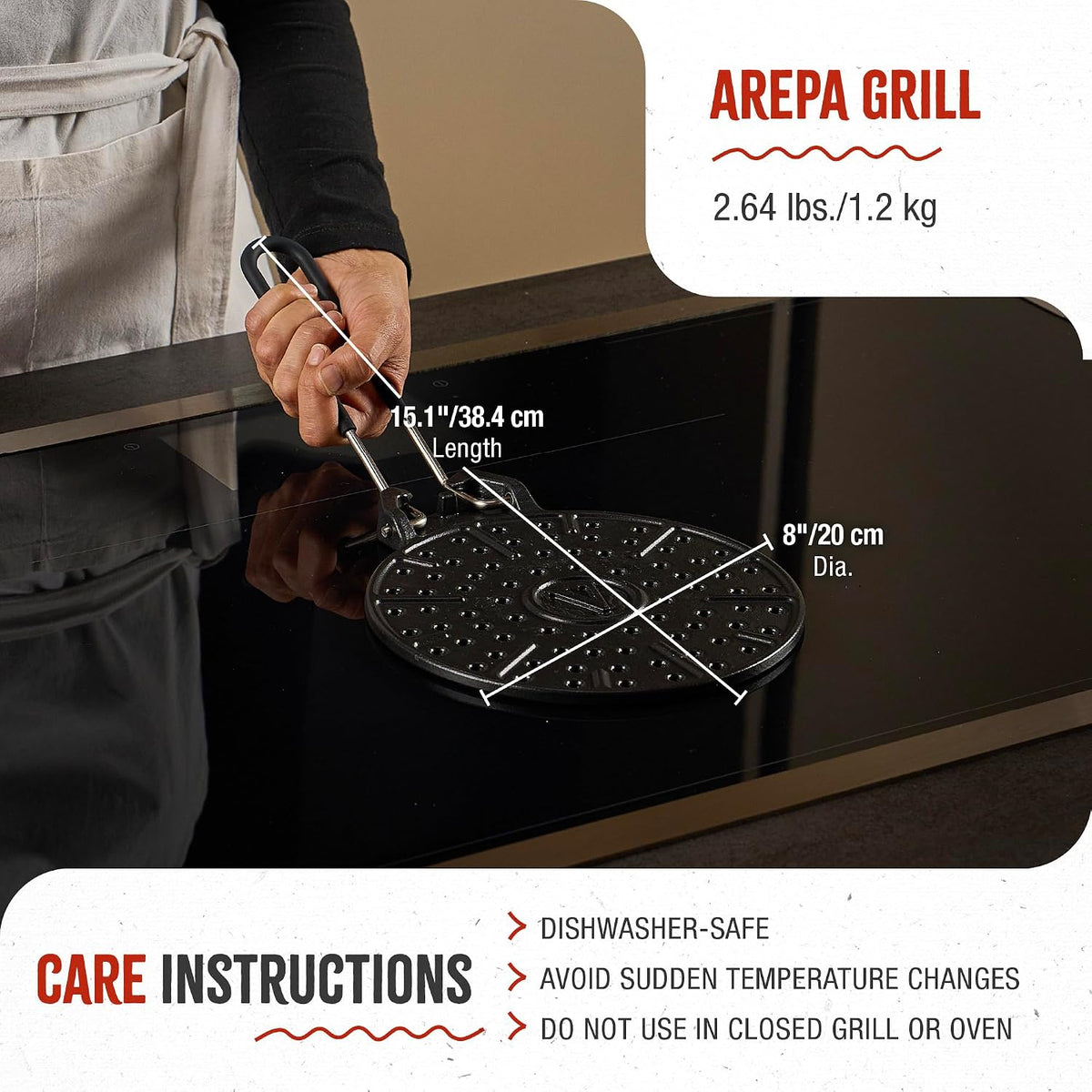 Victoria Cast Iron Arepa Grill, Enameled Parilla for Tortillas and Flatbreads, Heat Diffuser, Parrilla Asadora para Arepas, 8 Inches, Made in Colombia