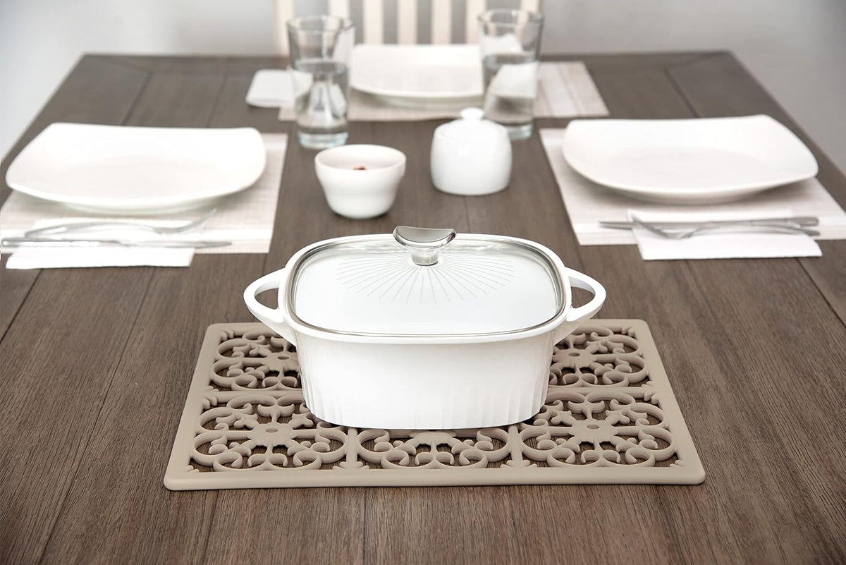 GASARÉ, Extra Large, Thick, Silicone Trivet for Hot Dishes, Pots, and Pans, Heat Resistant Mat for Countertop, Hot Pad for Kitchen, Easy to Clean, 16 x 12 x 3/8 Inches, White