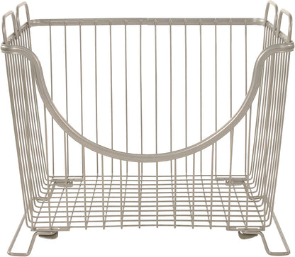 Spectrum Ashley Small Stackable Wire Baskets for Pantry & Kitchen Counter Organizer, Stacking Fruit Basket Wire Bin with Raised Feet & Handles for Vegetable Fruit Potato Onion Storage, Satin Nickel