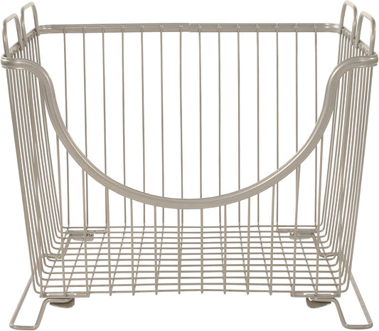Spectrum Ashley Small Stackable Wire Baskets for Pantry & Kitchen Counter Organizer, Stacking Fruit Basket Wire Bin with Raised Feet & Handles for Vegetable Fruit Potato Onion Storage, Satin Nickel