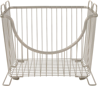 Spectrum Ashley Small Stackable Wire Baskets for Pantry & Kitchen Counter Organizer, Stacking Fruit Basket Wire Bin with Raised Feet & Handles for Vegetable Fruit Potato Onion Storage, Satin Nickel