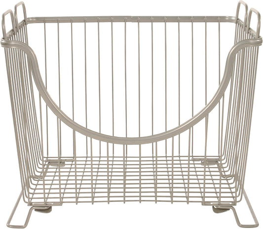 Spectrum Ashley Small Stackable Wire Baskets for Pantry & Kitchen Counter Organizer, Stacking Fruit Basket Wire Bin with Raised Feet & Handles for Vegetable Fruit Potato Onion Storage, Satin Nickel
